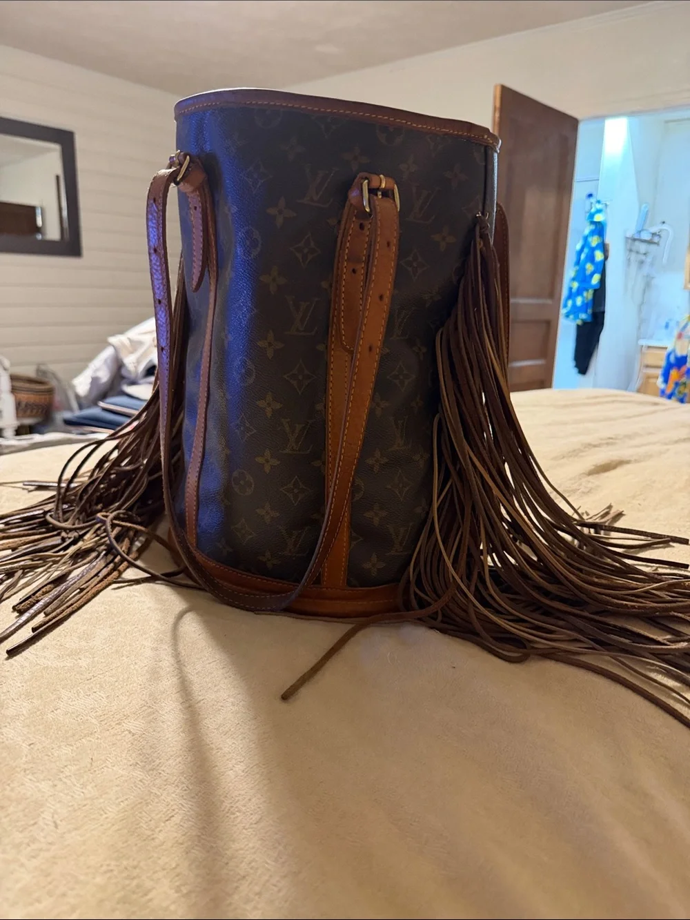 Louis Vuitton Monogram Brown Fringe Bucket Shoulder Bag